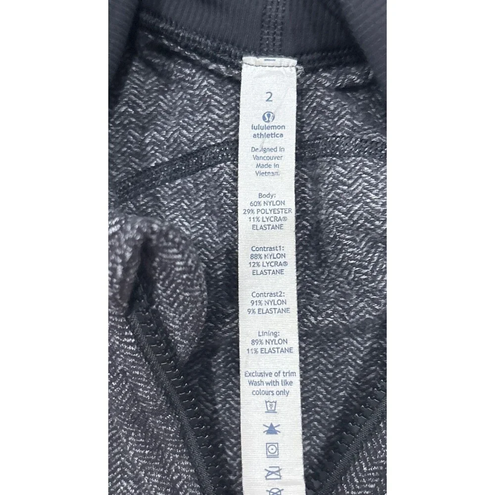 Lululemon Hoodie Herringbone Black Womens Size 2 Full Zip Thumbholes Jacket - Picture 3 of 11